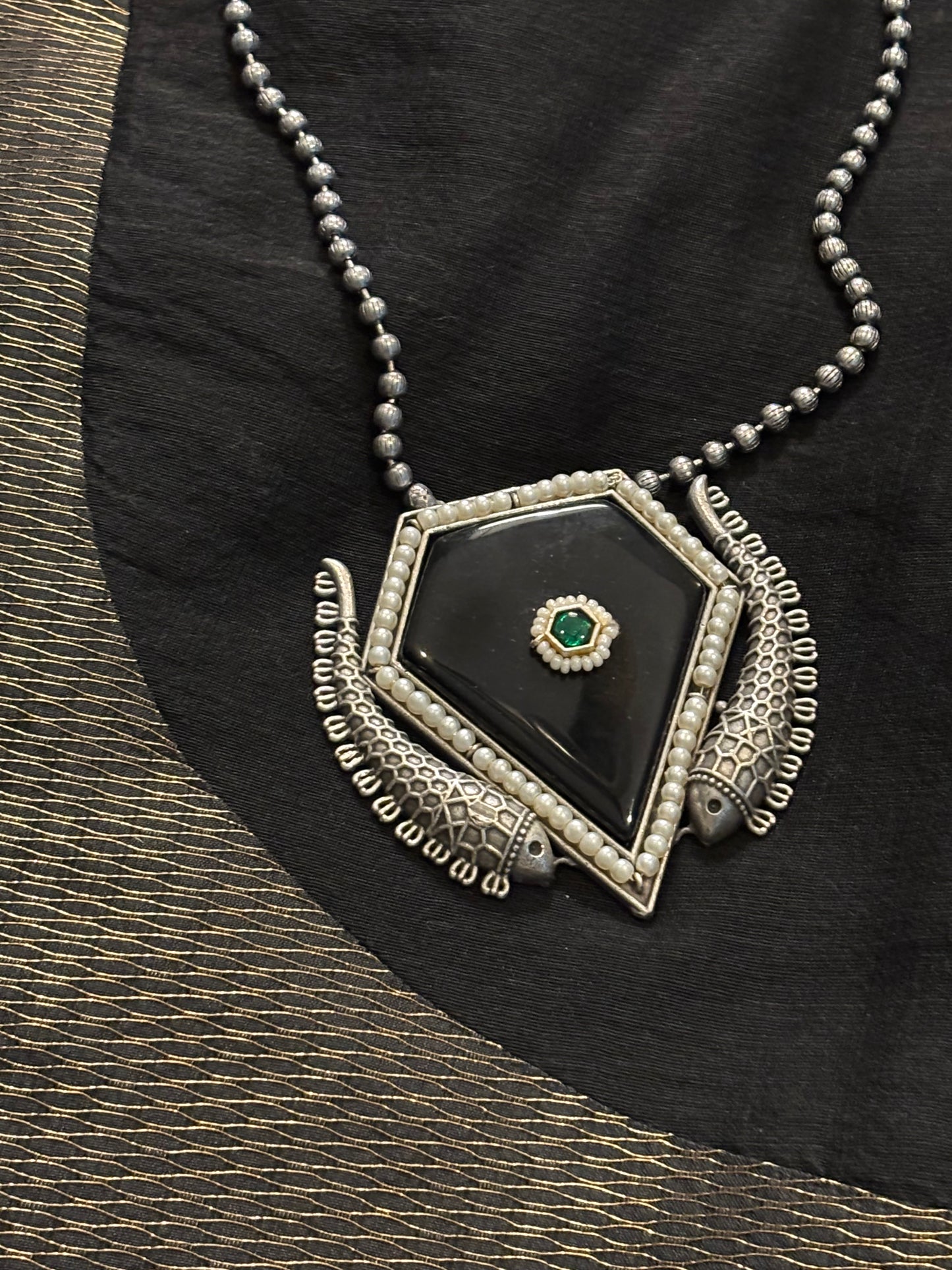 Naadia pendant on metal beads string