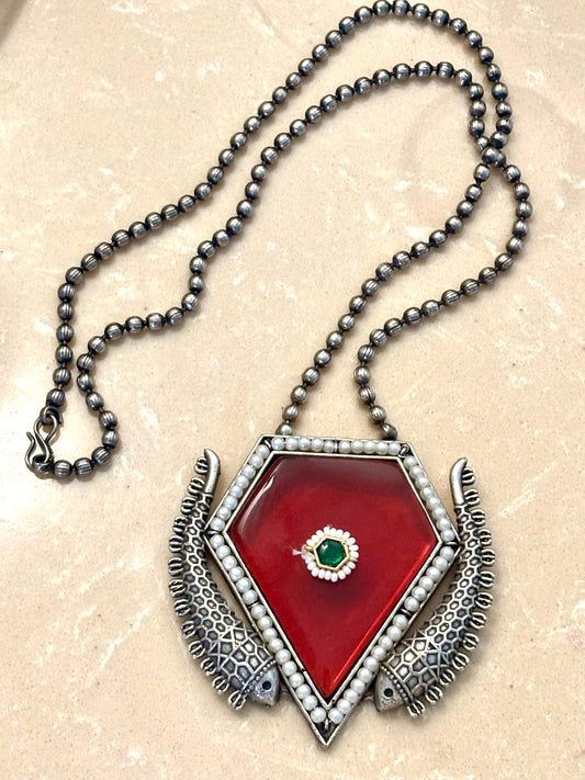 Manika pendent on metal beads string