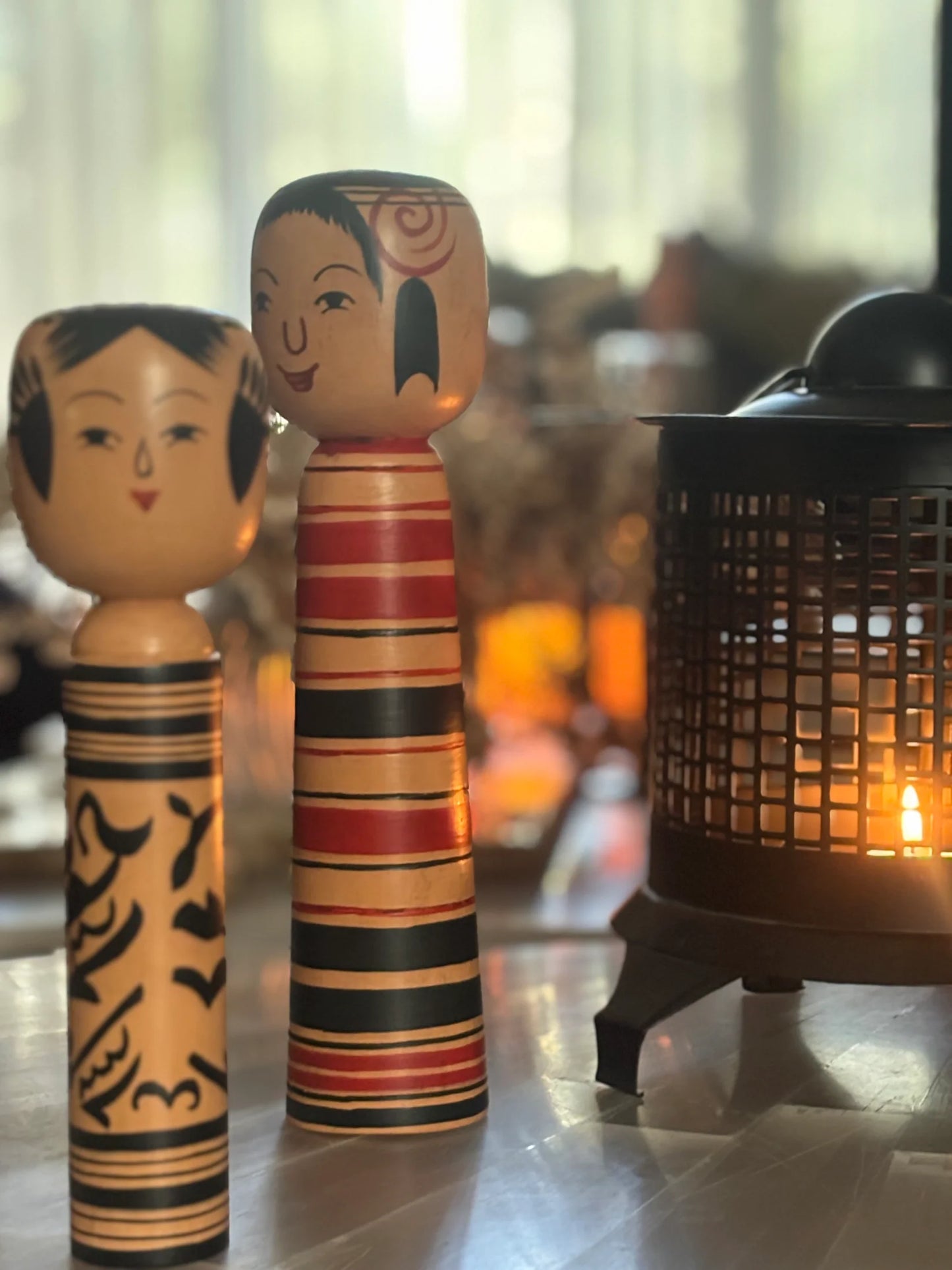 Kokeshi Doll in Red & Kokeshi Chisai together