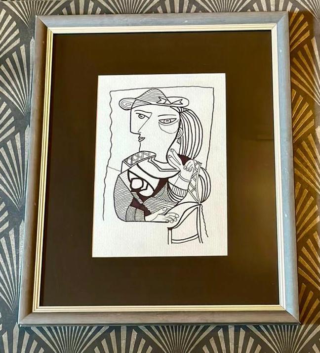 Image of woman in hat pen on paper painting from august.org.in