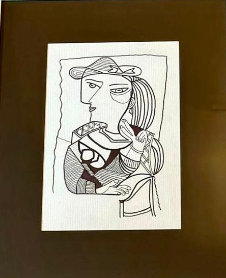 Image of woman in hat pen on paper painting from august.org.in