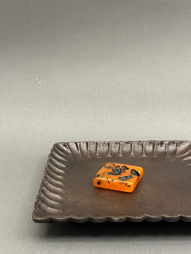 Scallop Metal Napkin Tray with Lava paper weight