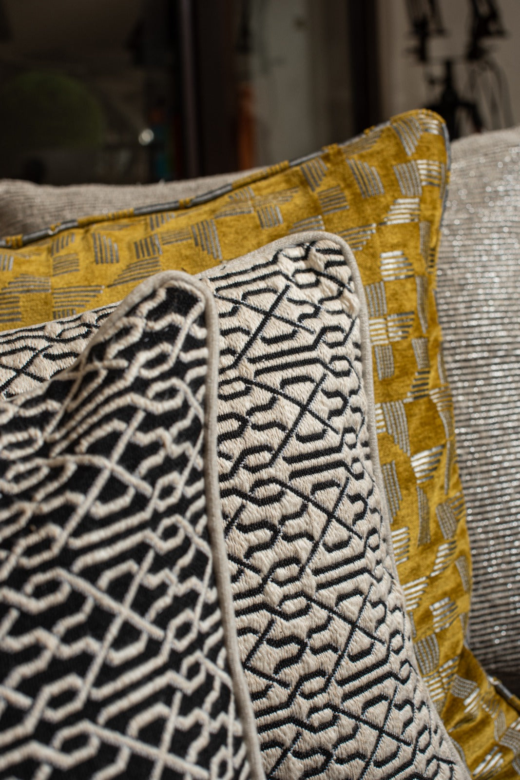 Image of Black Imperial Trellis cushion from august.org.in with other cushions