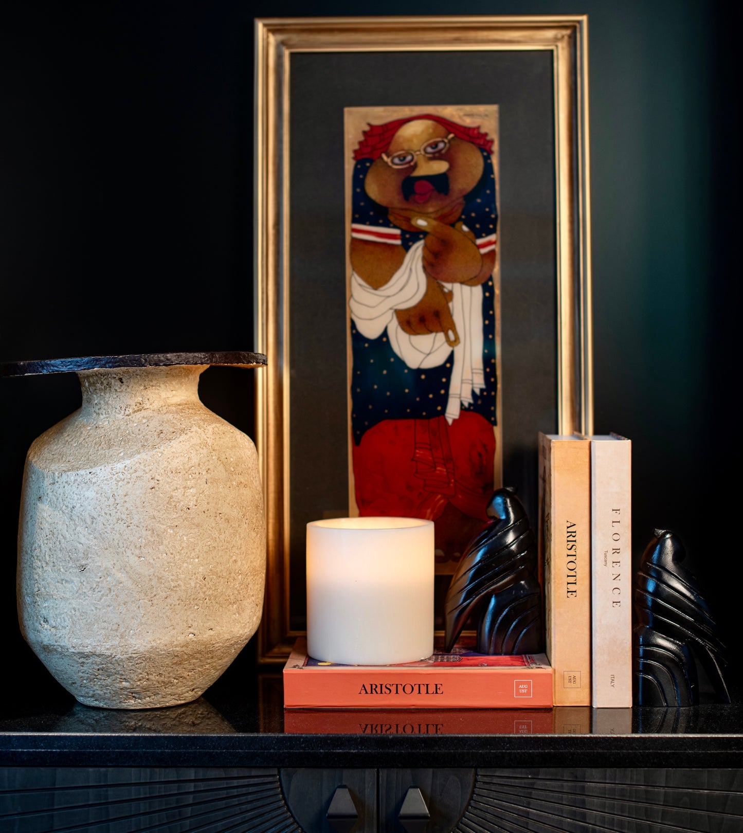 Image of Aristotle Two coffee table book box from august.org.in with Pots abd books and painting