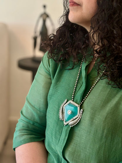 Farzeen pendant on metal beads chain