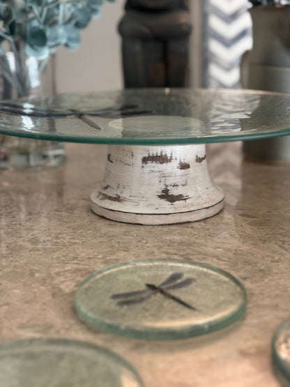 Dragonfly Whisper, Glass Cake Platter