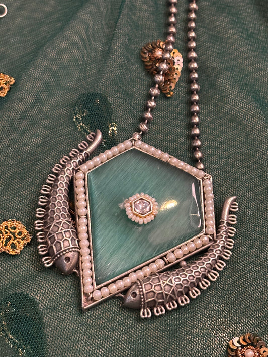 Farzeen pendant on metal beads chain