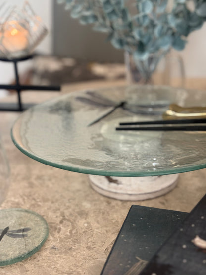 Dragonfly Whisper, Glass Cake Platter