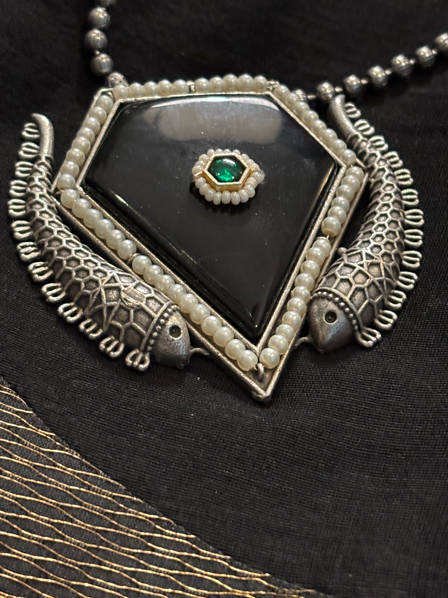 Naadia pendant on metal beads string