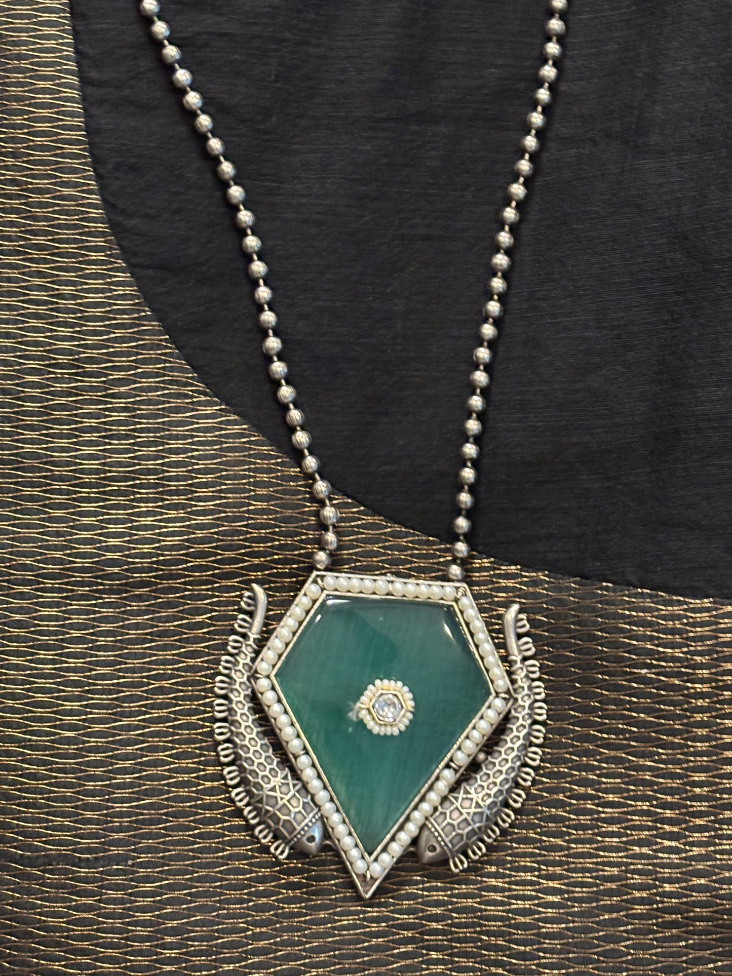 Farzeen pendant on metal beads chain
