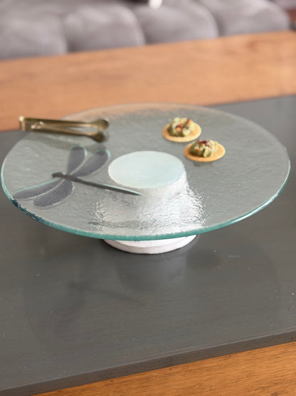 Dragonfly Whisper, Glass Cake Platter