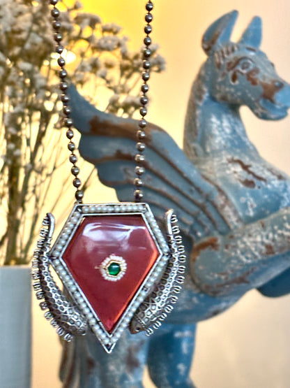 Manika pendent on metal beads string
