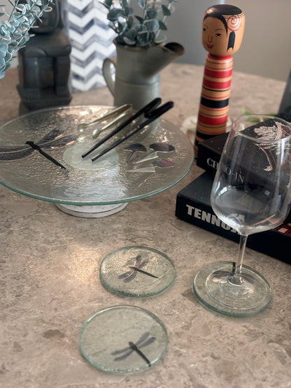 Dragonfly Whisper, Glass Cake Platter