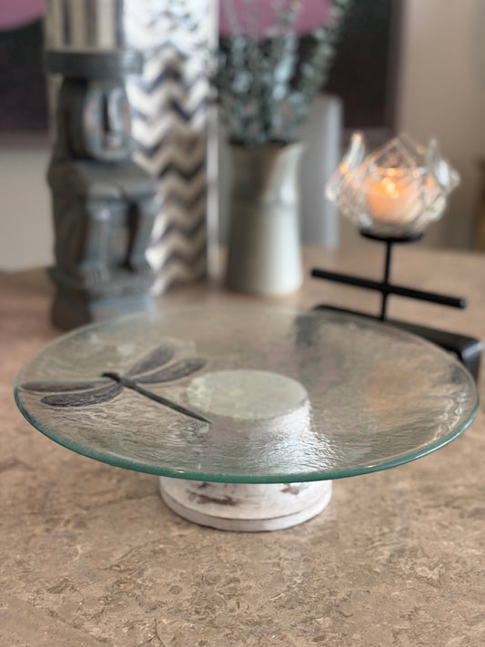 Dragonfly Whisper, Glass Cake Platter