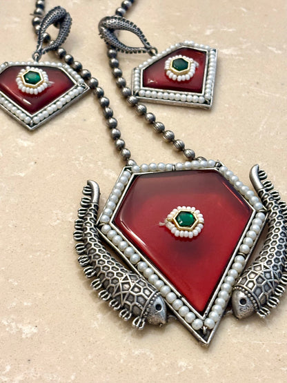 Manika pendent on metal beads string
