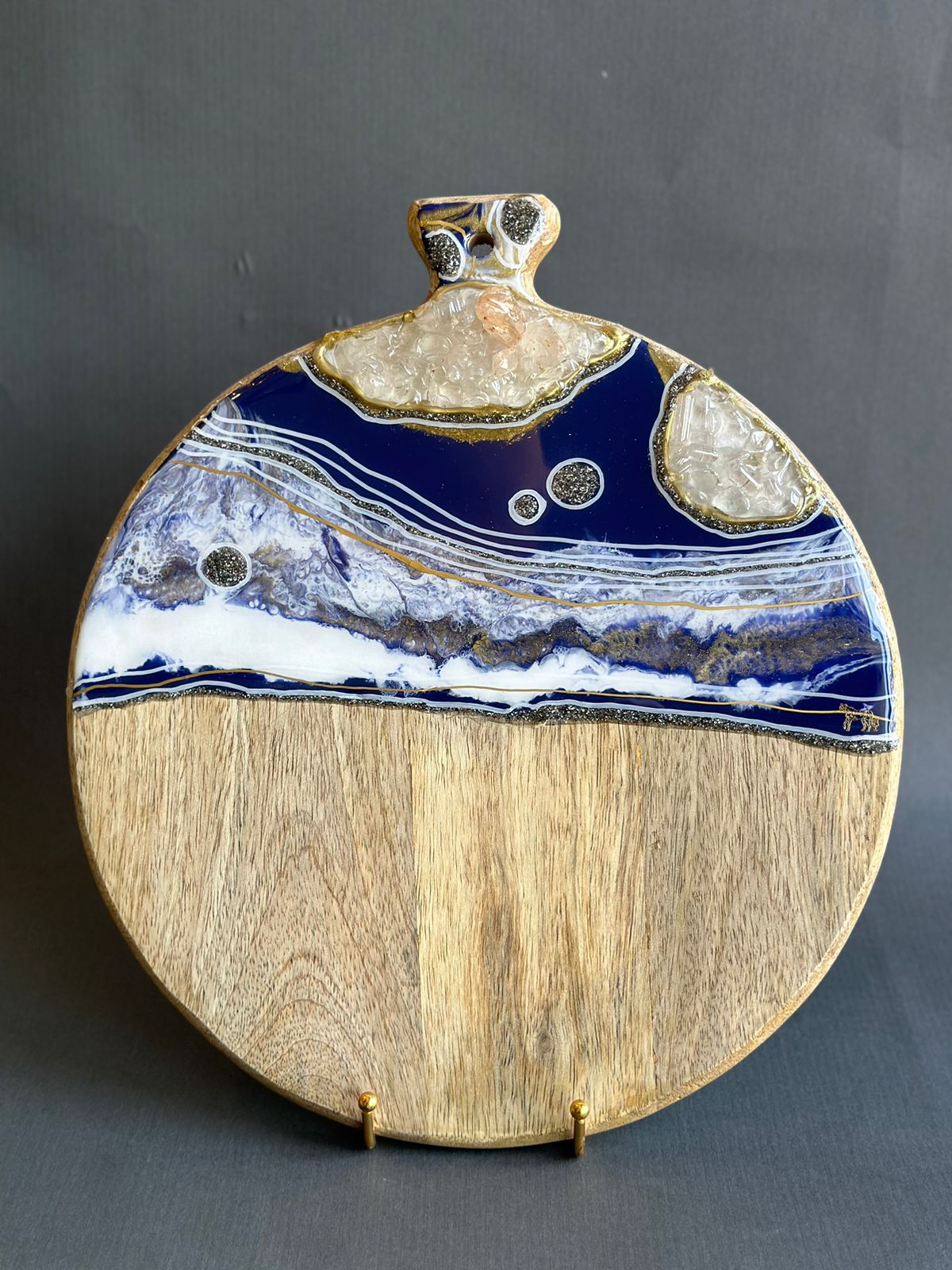 Round Cheese resin board blue