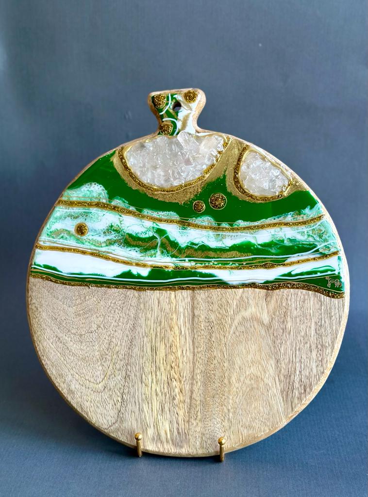 Round Cheese resin board green