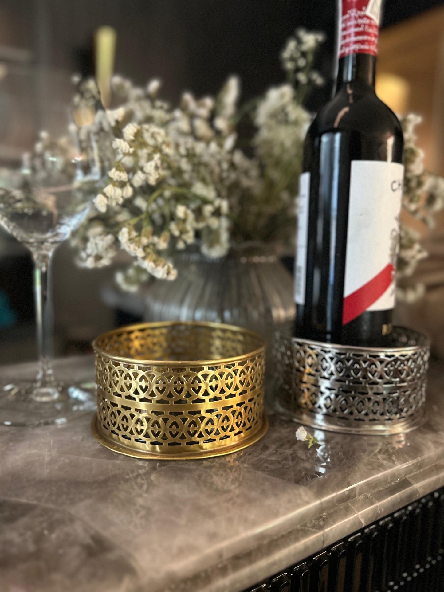 Wine Brass Bottle Coaster - Silver